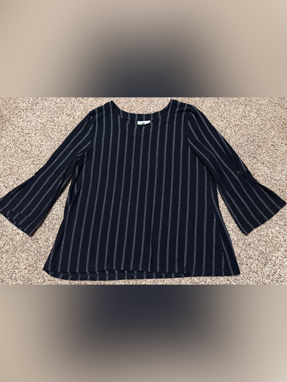 Habitat Striped 3/4 Bell Sleeve Blouse Top Black White Large GUC